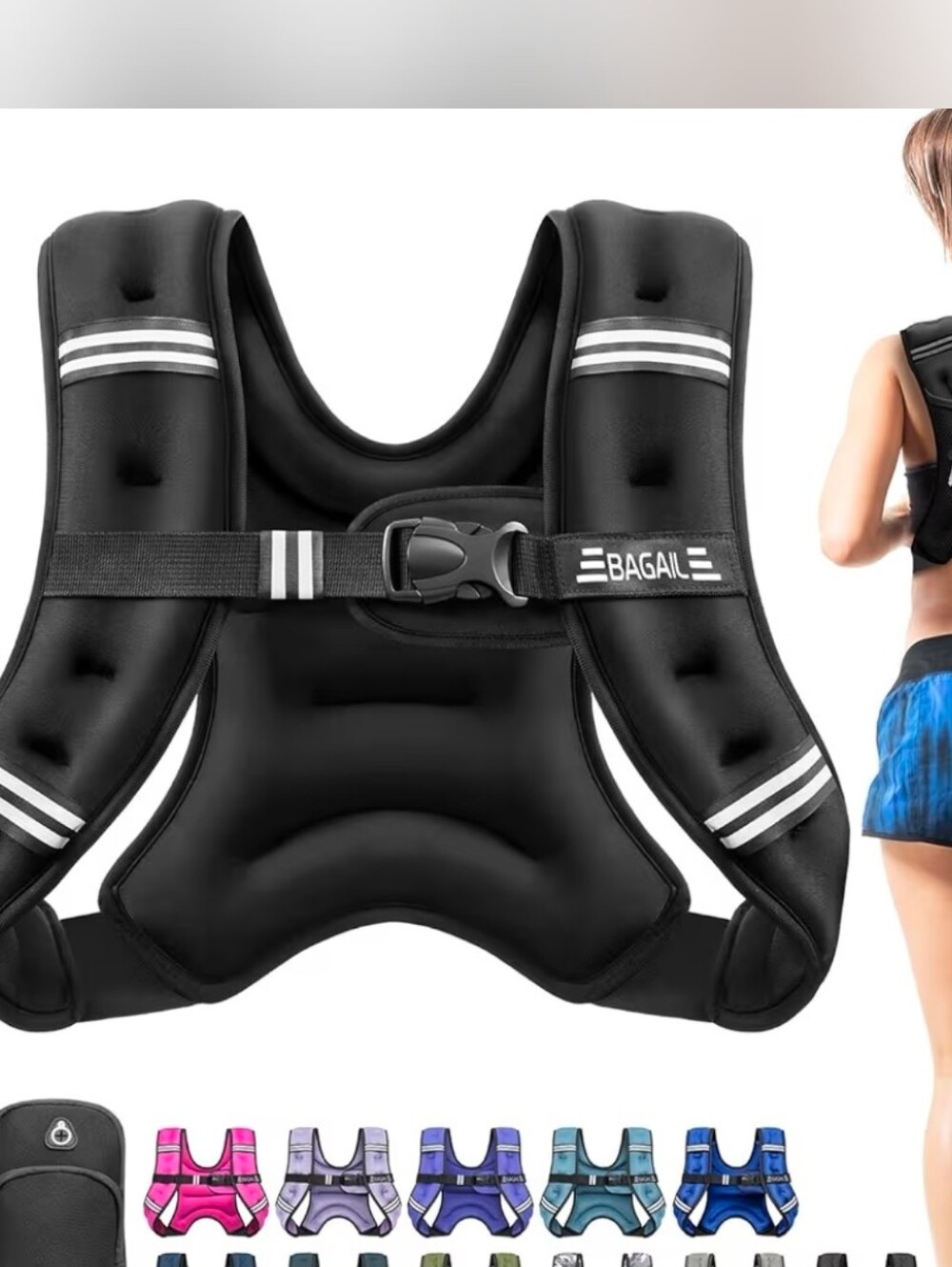 BAGAIL Comfort-Fit Weighted Vest for Woman, Even Weight 10 Lb, Black & Jump Rope